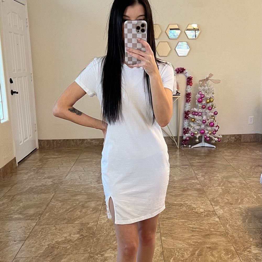 Fitted T-Shirt Dress with Front Slit